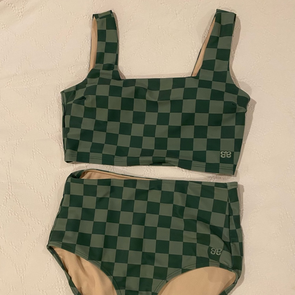 Albion Fit Green check swim suit